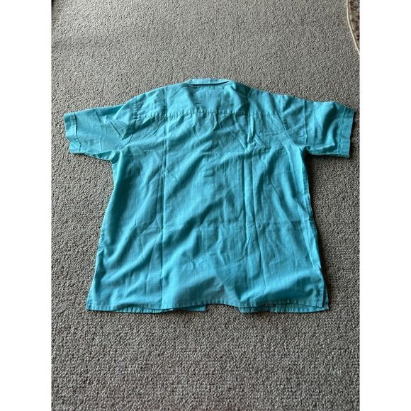 Vintage Linen Men's Button Down Diamond Pattern Detail Casual Short Sleeve 40 - Picture 4 of 7